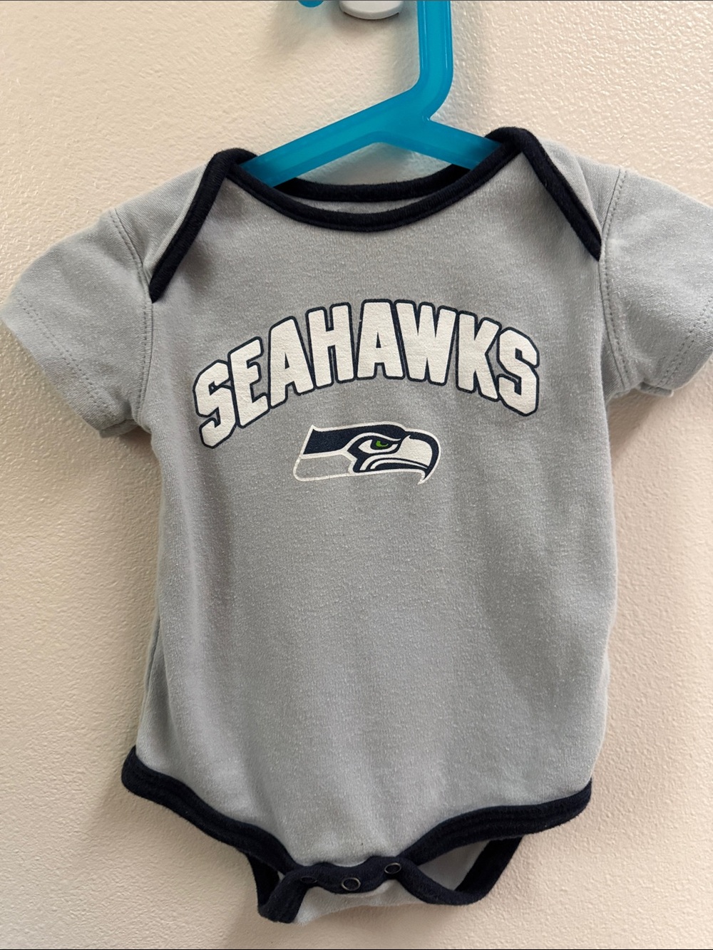 NFL Seattle Seahawks Gray Baby One-Piece Bodysuit with Navy Trim